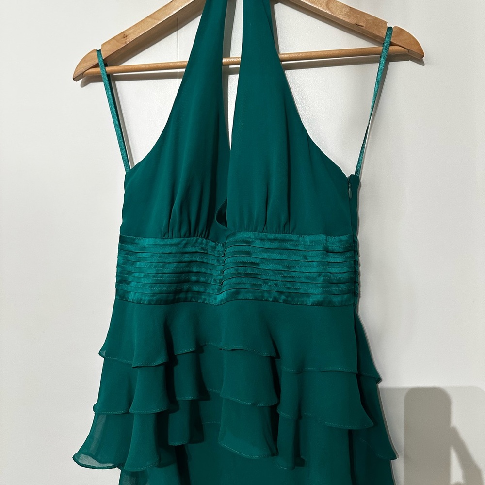 BCBGMaxAzria Teal Silk Halter Ruffle Halter Top - Women’s S